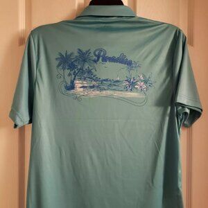 PGA Tour Golf Men's Airflux Light Blue Polo Short Sleeve Shirt Paradise Graphic